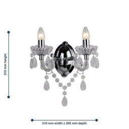 First Choice Lighting Clear Acrylic And Chrome Marie Therese Style 2 X 40W Wall Light - thumbnail 3