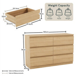 Pine Modern 6 Chest Of Drawers Storage Tall Wide Bedroom Furniture - thumbnail 2