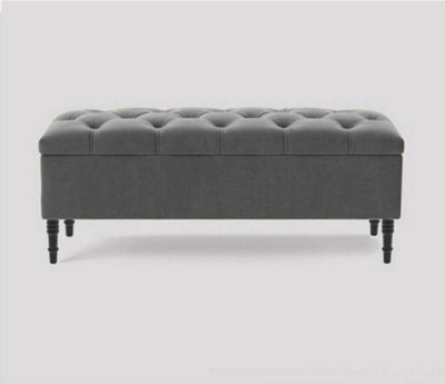 90Cm Swiss Chesterfield Ottoman Storage Bench- Plush Velvet Shoe Bench - Grey Upholstery Footstool With Storage - image 1