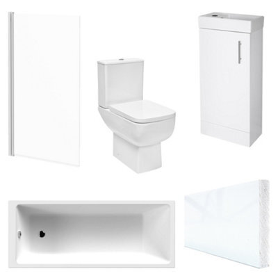 Bubly Bathrooms Modern Bathroom Suite With 1700X700mm Bath, Close Coupled Wc & Gloss White Vanity Unit - image 1