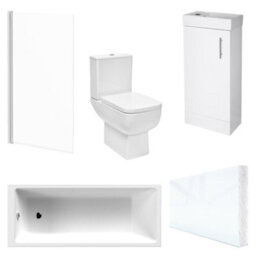 Bubly Bathrooms Modern Bathroom Suite With 1700X700mm Bath, Close Coupled Wc & Gloss White Vanity Unit - thumbnail 1