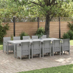 Berkfield Garden Dining Set With Cushion 11 Pcs Light Grey Poly Rattan