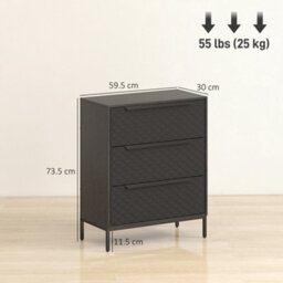 Homcom Chest Of Drawers, 3 Fabric Drawer Dresser, Aluminium Handles, Black - thumbnail 3