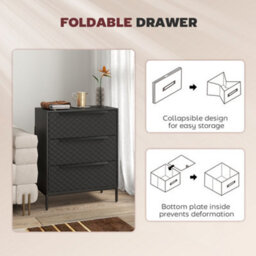 Homcom Chest Of Drawers, 3 Fabric Drawer Dresser, Aluminium Handles, Black - thumbnail 6