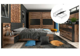 Impact Furniture King Size Bedroom Furniture Set Luxury Ottoman Storage Bed Sliding Wardrobe Bedsides Oak Black Usb Charger Led Light Kassel - thumbnail 1