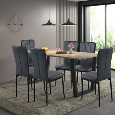 Hallowood Furniture Dudley 180Cm Dining Table Set With 6 Black Faux Leather High Back Chairs - image 1