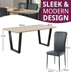 Hallowood Furniture Dudley 180Cm Dining Table Set With 6 Black Faux Leather High Back Chairs - thumbnail 3