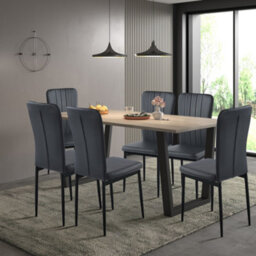 Hallowood Furniture Dudley 180Cm Dining Table Set With 6 Black Faux Leather High Back Chairs - thumbnail 1