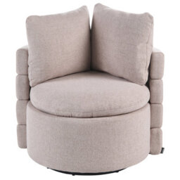 Beliani Swivel Armchair Randers With Storage Fabric Beige - thumbnail 3