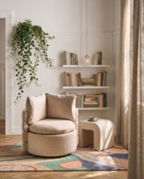 Beliani Swivel Armchair Randers With Storage Fabric Beige - thumbnail 2