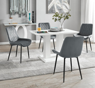 Furniturebox Uk 4 Seater Dining Set - Imperia White High Gloss Dining Table And Chairs - 4 Grey Pesaro Black Leg Chairs - image 1