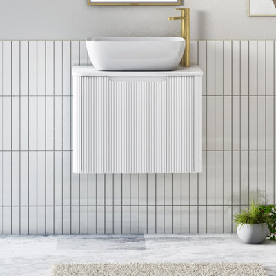 Royal Bathrooms Avenza 600mm Matt White Wall Hung Bathroom Countertop Vanity Unit 1 Drawer With Elva Basin - image 1