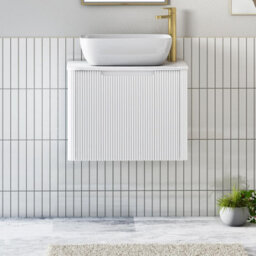 Royal Bathrooms Avenza 600mm Matt White Wall Hung Bathroom Countertop Vanity Unit 1 Drawer With Elva Basin - thumbnail 1