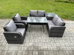 Fimous Wicker Pe Rattan Garden Dining Set Outdoor Furniture Sofa With Rectangular Dining Table Side Table Dark Grey Mixed - thumbnail 1
