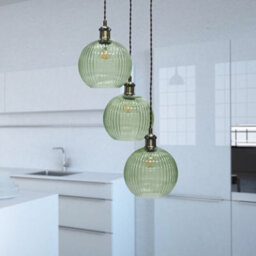 First Choice Lighting Henry Antique Brass 3 Light Cluster Pendant With Green Ribbed Shades - thumbnail 4