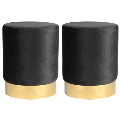 Harbour Housewares 2X Round Velvet Foot Stools - Black - Modern Dressing Table Pouffe Footstool Vanity Seats Vanity Chair Pouf - image 1