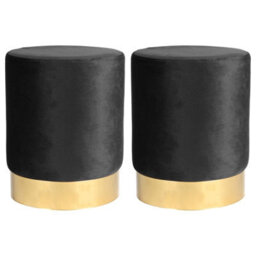 Harbour Housewares 2X Round Velvet Foot Stools - Black - Modern Dressing Table Pouffe Footstool Vanity Seats Vanity Chair Pouf