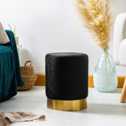 Harbour Housewares 2X Round Velvet Foot Stools - Black - Modern Dressing Table Pouffe Footstool Vanity Seats Vanity Chair Pouf - thumbnail 6