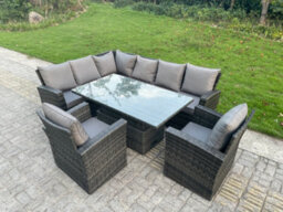 Fimous High Back Pe Rattan Corner Sofa Set Garden Furniture Adjustable Rising Lifting Table Set With 2 Armchair - thumbnail 2