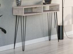 Impact Furniture Console Table Hallway Slim Desk Industrial Hairpin Metal Legs Grey Oak Effect Mr - thumbnail 2