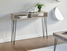 Impact Furniture Console Table Hallway Slim Desk Industrial Hairpin Metal Legs Grey Oak Effect Mr