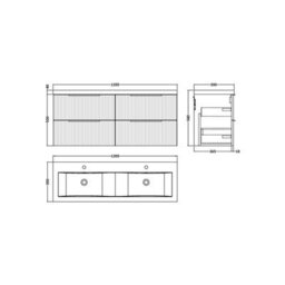 Balterley Tixall Fluted 4 Drawer Wall Hung Vanity Unit With Double Basin, Satin Green, 1200mm - thumbnail 2