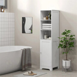 Freestanding Bathroom Tall Cabinet With Adjustable Shelf, White - thumbnail 3