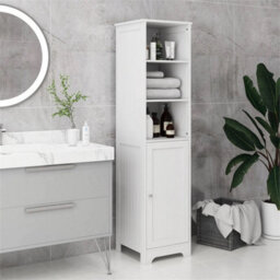 Freestanding Bathroom Tall Cabinet With Adjustable Shelf, White