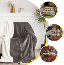Casabella Sherpa Fleece Blanket - King Size, Grey, 200X240Cm - thumbnail 4