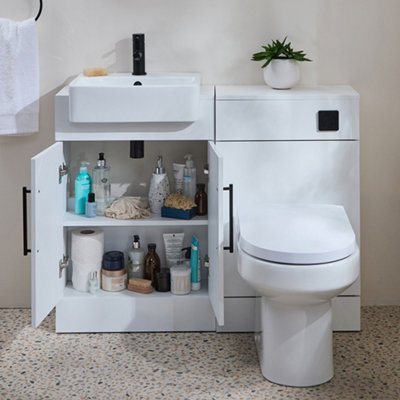 Homestylestore 1050mm White Bathroom Combination Vanity Wc Unit With Toilet And Black Bar Handle - image 1
