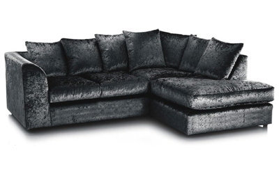 Crystal Mink & Black Crushed Velvet 4 Seater L Shaped Corner Sofa Scatter Back Right Hand Facing - image 1