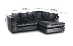 Crystal Mink & Black Crushed Velvet 4 Seater L Shaped Corner Sofa Scatter Back Right Hand Facing - thumbnail 2