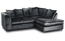 Crystal Mink & Black Crushed Velvet 4 Seater L Shaped Corner Sofa Scatter Back Right Hand Facing - thumbnail 1