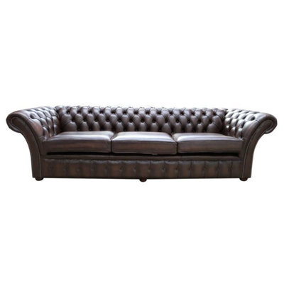 Chesterfield 4 Seater Sofa Settee Antique Brown Real Leather In Balmoral Style - image 1