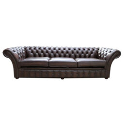 Chesterfield 4 Seater Sofa Settee Antique Brown Real Leather In Balmoral Style - thumbnail 1