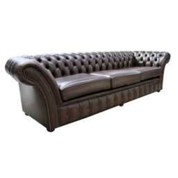 Chesterfield 4 Seater Sofa Settee Antique Brown Real Leather In Balmoral Style - thumbnail 2