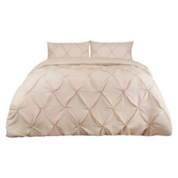 Ohs Diamond Pintuck Duvet Cover With Pillowcase, Beige - King - thumbnail 1