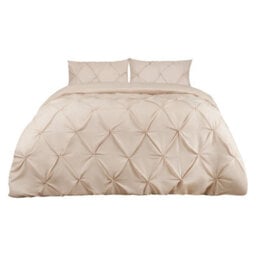 Ohs Diamond Pintuck Duvet Cover With Pillowcase, Beige - King