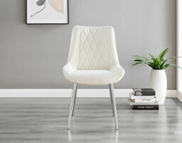 Furniturebox Uk Leonardo White Glass Marble Effect Silver Leg Table & 4 Cream Pesaro Silver Chairs - thumbnail 5