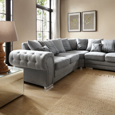 Abakus Direct Verona Corner Sofa In Light Grey Linen Fabric - image 1