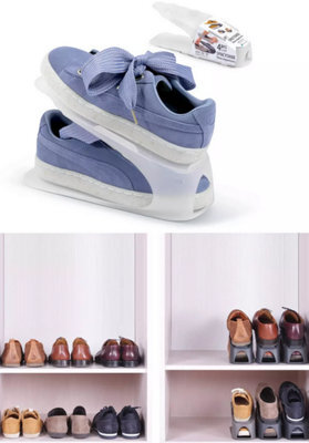 B2C Pack Of 4 Shoe Slots Size Uk 1 To 12 Organiser Shoe Stacking Space Saver Racks 5 To 12 Uk Transparent - image 1