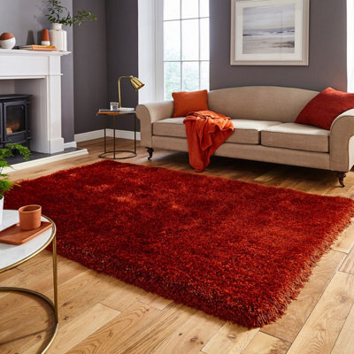 Terracotta Plain Shaggy Modern Handmade Acrylic Polyester Rug For Living Room And Bedroom-150Cm X 230Cm - image 1