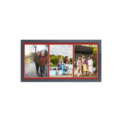 AK Frames 16X8 Black Sleek Multi Photo Frame With Crimson Mount - Holds 3 Apertures (3X) 7X5 Photos - image 1