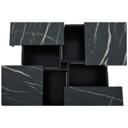 Abrihome Modern Square Marble Look Coffee Table With 4 Sliding Drawers - 90X90X25Cm, Black - thumbnail 7