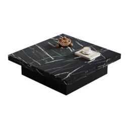 Abrihome Modern Square Marble Look Coffee Table With 4 Sliding Drawers - 90X90X25Cm, Black - thumbnail 2