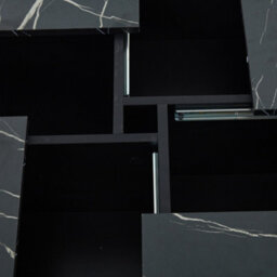 Abrihome Modern Square Marble Look Coffee Table With 4 Sliding Drawers - 90X90X25Cm, Black - thumbnail 8