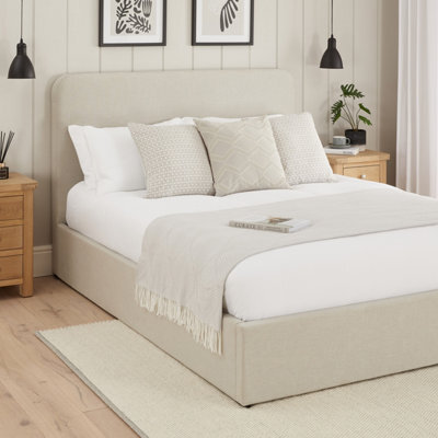 The Furniture Market Soho Curved 5Ft King Size Storage Ottoman Bed - Natural Linen Fabric - image 1