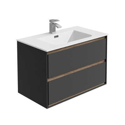 Plum&clay Norton Black & Oak Wall Hung Vanity Unit & Basin Set (W)800mm (H)530mm - image 1