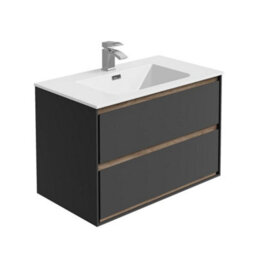 Plum&clay Norton Black & Oak Wall Hung Vanity Unit & Basin Set (W)800mm (H)530mm - thumbnail 2