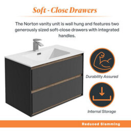 Plum&clay Norton Black & Oak Wall Hung Vanity Unit & Basin Set (W)800mm (H)530mm - thumbnail 3